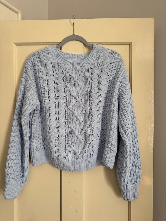 Garage Sweaters - Garage Soft Light Blue Cable Knit Sweater